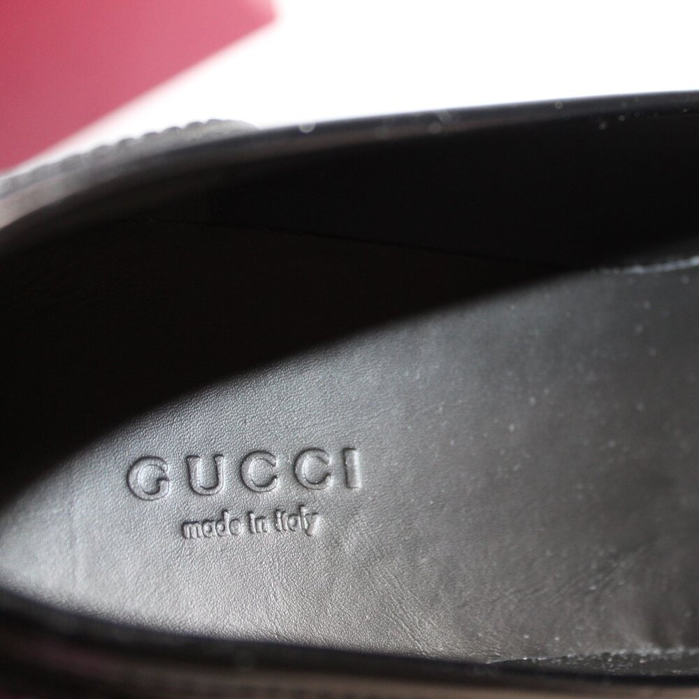 NWB GUCCI Lug Sole Penny Loafers Black Web Slip Ons 806399 - Picture 6 of 8